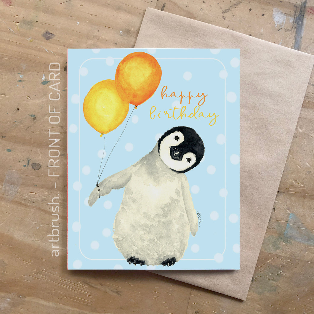 artbrush 'Happy Birthday - Party Penguin' card