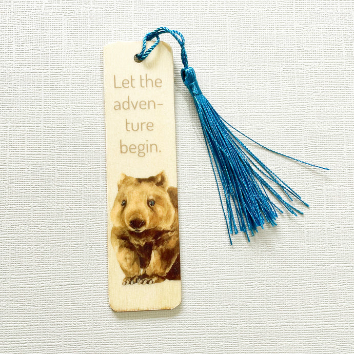artbrush wooden bookmark 'Let the Adventure Begin' (wombat)