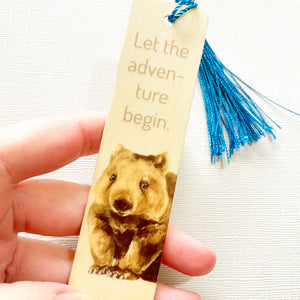 artbrush wooden bookmark 'Let the Adventure Begin' (wombat)
