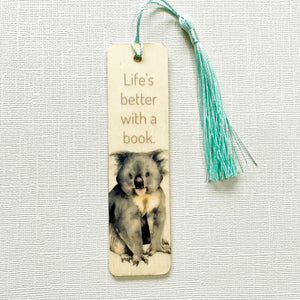 artbrush wooden bookmark 'Life's Better With a Book' (koala)